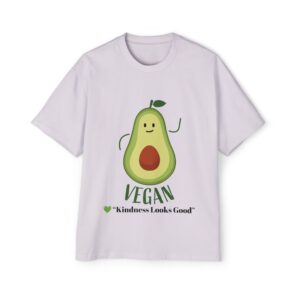 Vegan Kindness Oversized Tee, Relaxed Fit Shirt, Avocado Graphic Top, Eco-Friendly Fashion, Gift for Foodies